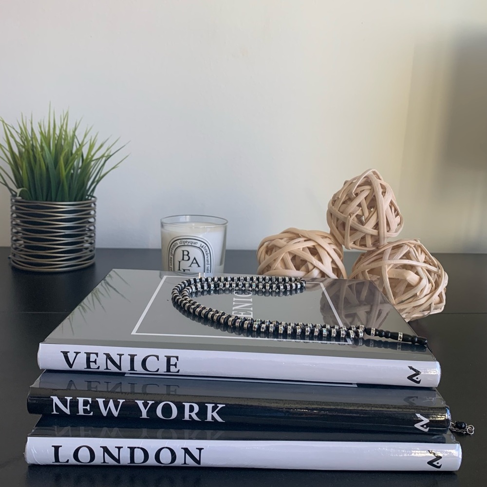 Black and white 3 piece book set decor